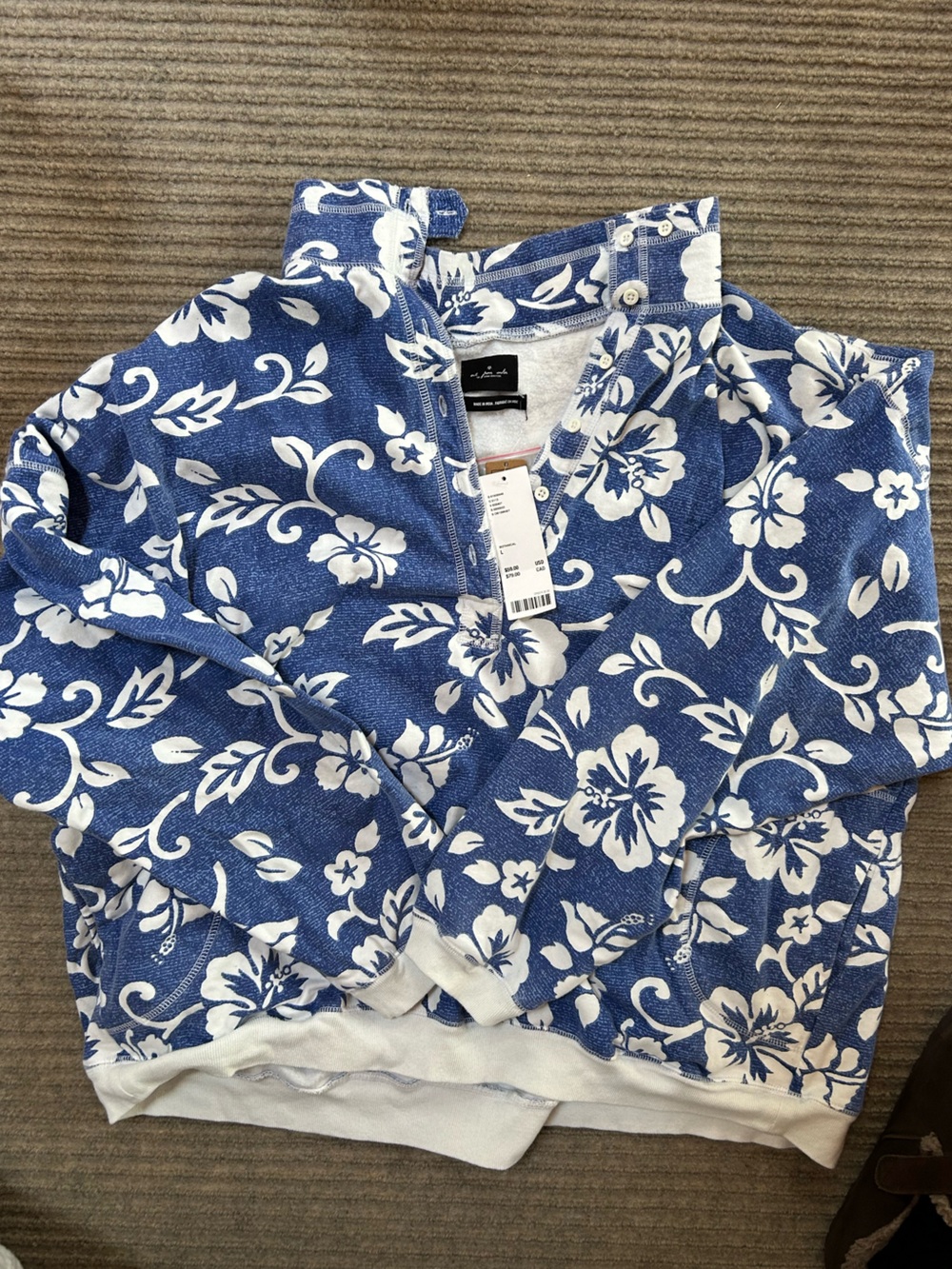 Urban Outfitters Blue and White Floral Long Sleeve Pullover